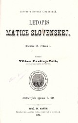Paulny Tth Viliam zost.: Letopis Matice slovenskej 1872 ro. IX.
