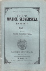 Paulny Tth Viliam zost.: Letopis Matice slovenskej 1868 ro. V. I.zv.